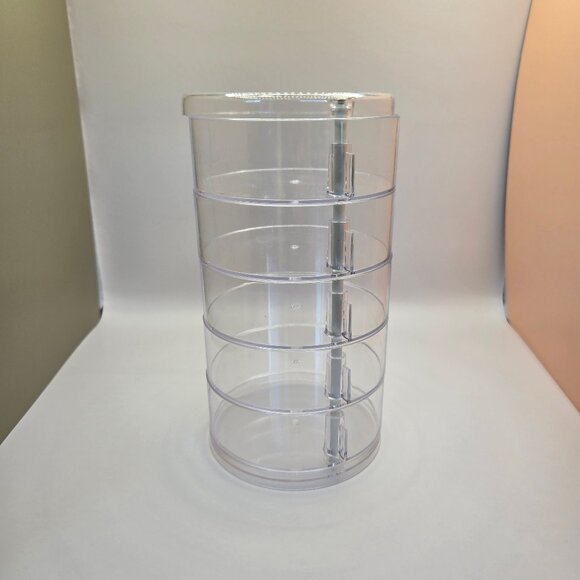 Clear Plastic Small Jewelry Organizer, 5-Layers Rotatable Storage Box with Lid - Picture 4 of 11